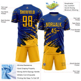 Custom Royal Gold-Black Abstract Fragment Art Splash Sports Sublimation Soccer Uniform Jersey