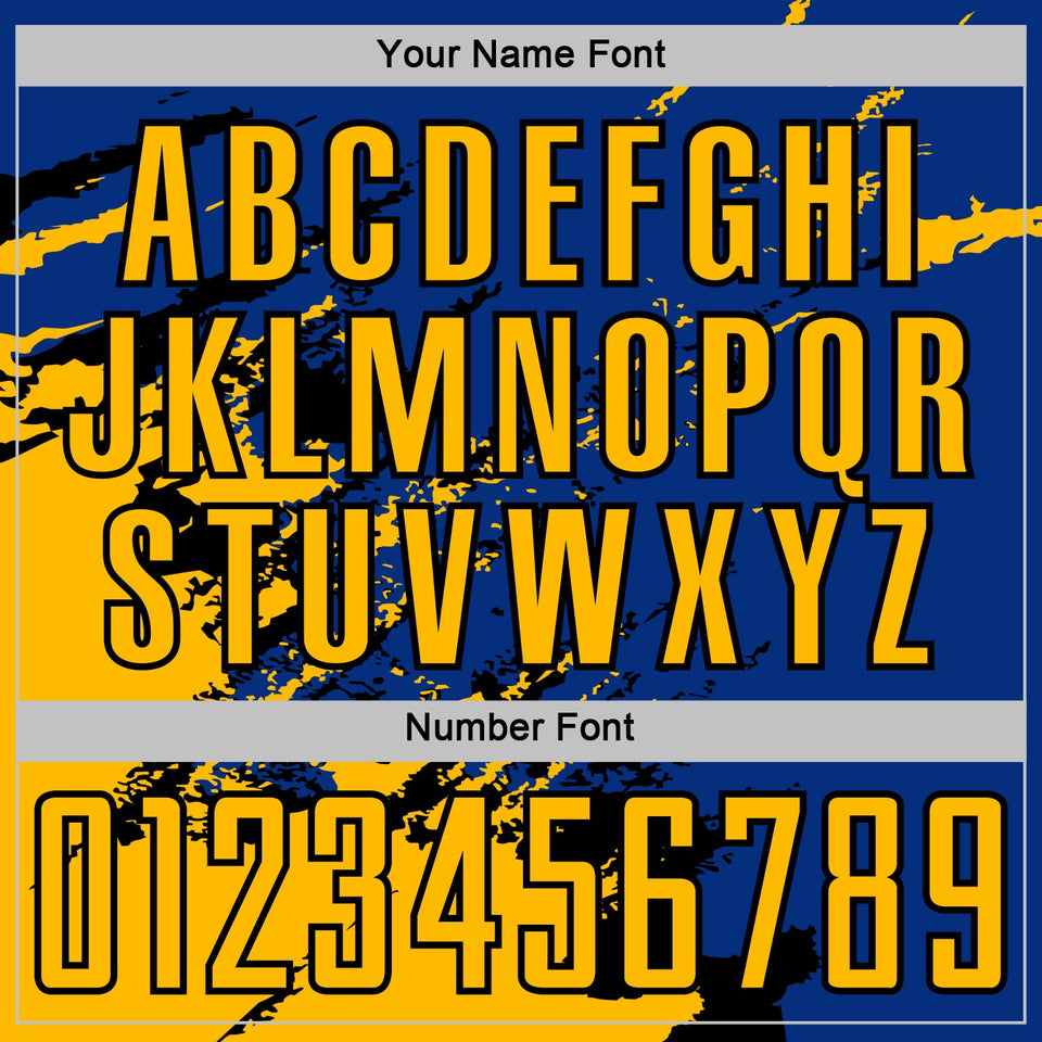 Custom Royal Gold-Black Abstract Fragment Art Splash Sports Sublimation Soccer Uniform Jersey