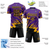 Custom Purple Black-Gold Abstract Fragment Art Splash Sports Sublimation Soccer Uniform Jersey