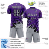 Custom Purple Gray-Black Abstract Fragment Art Splash Sports Sublimation Soccer Uniform Jersey