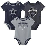 NFL Dallas Cowboys Infant Nike 2025 Creeper 3-Piece Onesie Set - Navy