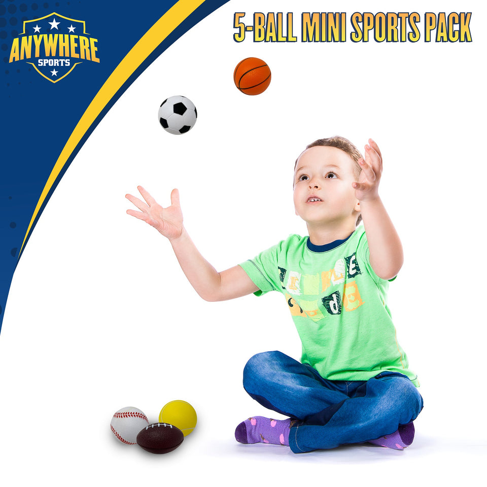 Anywhere Sports 5-Ball Mini Sports Pack: Foam Balls for Kids 3+