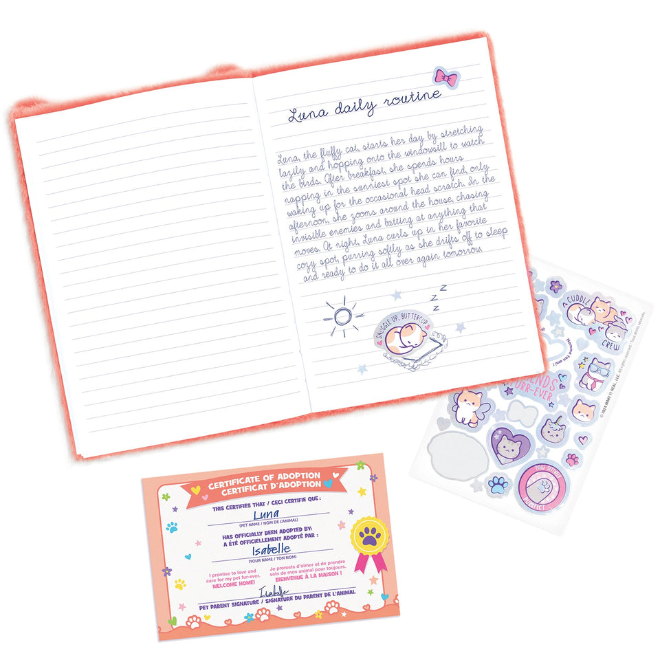 3C4G Happy Tails Plush Cat Adoption Journal - Pink Diary for Girls 6+