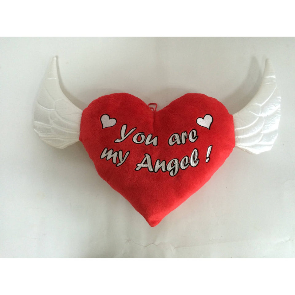 AIR Stuffed Angel Heart 13 inch Plush with Wings - 'You are my Angel' Embroidery